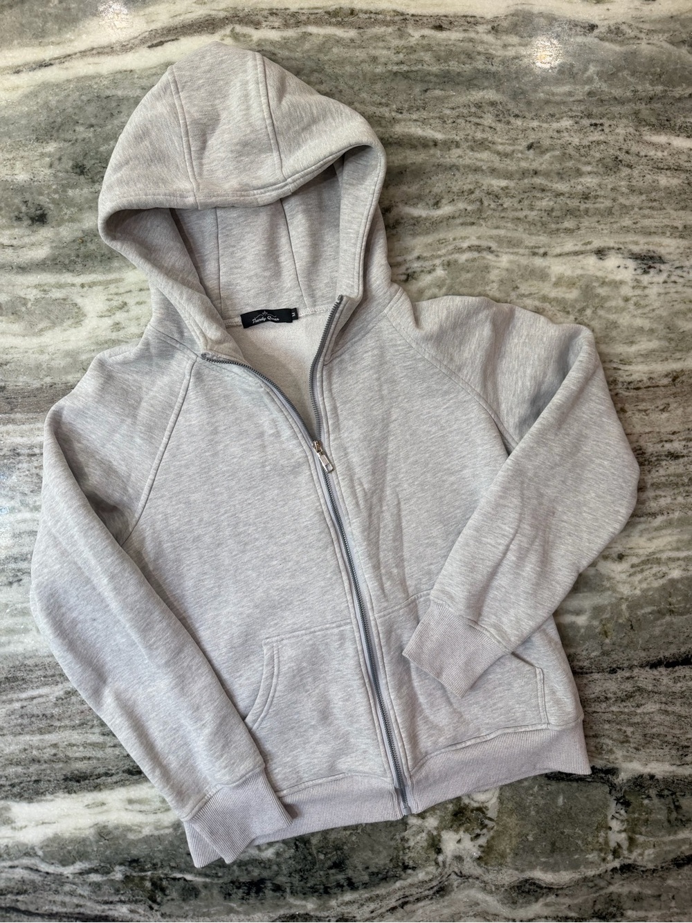 Trendy Queen Light Gray Zip-Up Hoodie - Women's Sweatshirt